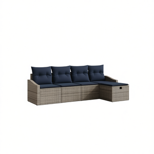 Conjunto de Sofá de Ratán Sintético Gris con Almacenamiento, 4 Plazas, Muebles de Jardín para Exteriores, Diseño Contemporáneo - Product Image 1
