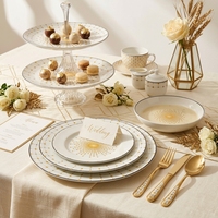 Ensemble d'assiettes à dîner en céramique géométrique dorée en gros, 8/9/10,5/12 pouces, vaisselle de luxe en porcelaine pour mariage, hôtel, restaurant