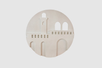 Art Deco Stone House Round Wall Art (LK-26083) - Décoration murale ronde en MDF pour salon