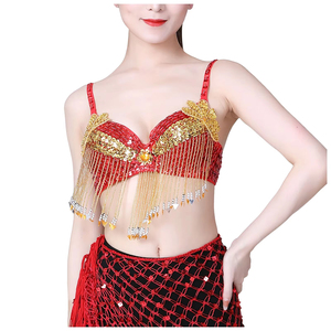 Hauts de danse du ventre pour femmes <span class=keywords><strong>en</strong></span> polyester avec paillettes scintillantes, pour festival de <span class=keywords><strong>musique</strong></span>, soirée <span class=keywords><strong>en</strong></span> boîte de nuit, vêtements de scène pour Halloween, avec des glands perlés - Product Image 3