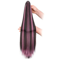 Perruques queue de cheval tendance Hip Hop ombrées avec mèches mixtes, longues et lisses, en fibres synthétiques haute température, extensions capillaires