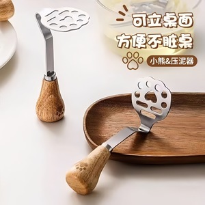 Triturador de patatas de acero inoxidable con mango de madera, fácil de limpiar, de calidad alimentaria, para preparar comida para bebés - Product Image 2