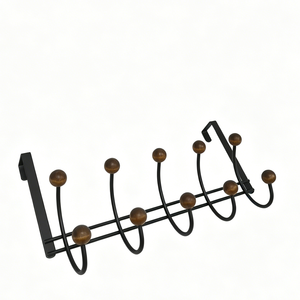 <b>Hook</b> with Wood Beads <b>Over</b> <b>the</b> <b>Door</b> Towel Rack 5 <b>Hook</b> Multifunction - Product Image 2