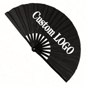 Abanico de Mano Plegable de Bambú Negro Grande con Decoración Personalizada e Impresión a Medida - Product Image 1
