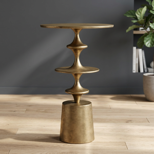 Mesa Auxiliar Redonda Moderna de Metal con Acabado Bronce, Tipo de Pie, para Sala de Estar, Diseño Duradero - Product Image 1