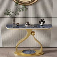 Table console d'angle légère et luxueuse en métal, haut de gamme, moderne et artistique, avec étagère de rangement pour salon