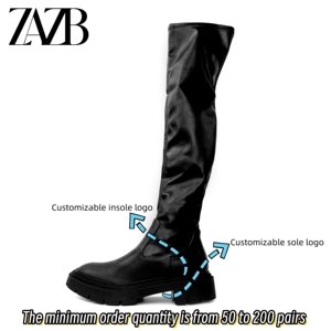 Sepatu boot kulit asli untuk wanita, sepatu bot platform mewah kulit asli sol tebal kepala bulat kustom untuk wanita - Product Image 5