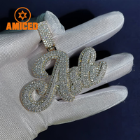 Nouveau style pendentif personnalisé en moissanite baguette VVS, en argent sterling 925, pour homme, style hip-hop, avec breloque lettre logo, bijoux pour rappeurs