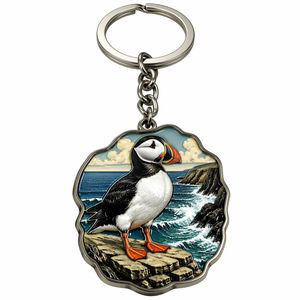 Porte-clés en émail dur Puffin, série Oiseaux marins atlantiques, porte-clés en métal, breloque de sac en <span class=keywords><strong>argent</strong></span> antique, cadeau souvenir pour les amoureux des oiseaux - Product Image 1