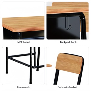 Ensemble de bureau et chaise pour étudiant en métal et bois, ergonomique, moderne et de qualité supérieure, pour salle de classe, bureau à domicile, salon - Product Image 3