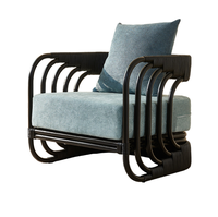 Ensemble de chaises longues en rotin noir moderne avec coussins en tissu pour salon, hôtel et villa, meubles de détente pour l'intérieur