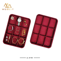 Webest Plateau à bijoux rouge Plateau à bijoux Grille de velours Présentoir à bijoux Plateau rouge