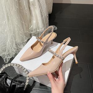 Nouveau été nu talon fin laque cuir <span class=keywords><strong>coiffure</strong></span> fée Style pointu strass talons hauts chaussures simples - Product Image 1