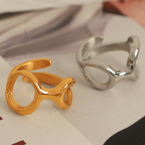 Geometric <b>Ring</b> Irregular Shape Asymmetrical C <b>Opening</b> Unisex Daily Jewelry Gold Silver Tone - Product Image 1