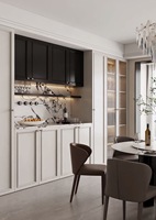 Buffet moderne, armoire de rangement en bois sur mesure avec éclairage LED et porte vitrée pour salle à manger