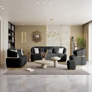 Ensemble de canapés en velours moderne noir et or meubles canapé turc moderne rembourré de luxe canapés design canapé salon