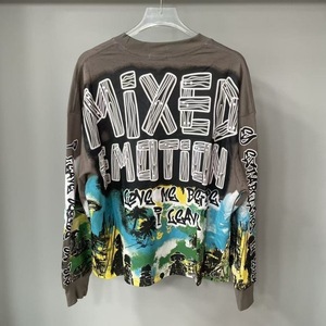 T-shirt à manches longues décontracté et ample pour hommes et femmes, imprimé extraterrestre rétro américain, tendance MIXED EMOTION - Product Image 1