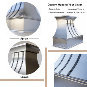 Hotte murale de luxe sur mesure en acier inoxydable avec bandes de cuivre rivetées, hotte architecturale personnalisée en acier inoxydable - Product Image 6