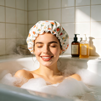 Vente en gros usine – Bonnet de douche/bain personnalisé, décontracté, réutilisable, imperméable, élastique, 100 % polyester à carreaux, avec doublure en feuille d'aluminium