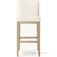 Tabouret de bar haut sans bras en bois de chêne massif à la mode avec jambes coniques Coussin en tissu confortable pour la maison ou l'extérieur