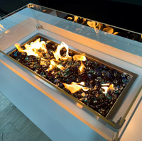 Brasero de Acero Decorativo con Luz LED, Color Negro, 18" de Alto x 36" de Ancho, para Exteriores, a Gas