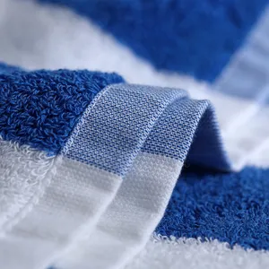 Hotel Terry Towels Blue White Stripe 100% Cotton Bath Beach Towel For Pool and Coastal Beach Stock Available