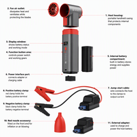 Ventilateur turbo portable et démarreur de secours 2-en-1 avec pompe à air manuelle et affichage numérique pour le sauvetage automobile