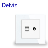 Puerto Universal para Computadora Delviz, Adaptador de Módulo RJ45, Panel de Vidrio sin Logotipo, Interfaz CAT5E, Cable de Red + Enchufe de Pared para TV
