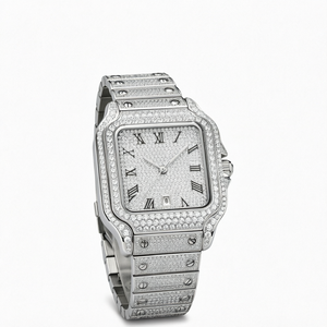 Luxury Stainless Steel Mechanical Watch Analog Glass Crystal Moissanite Band Roman Numerals Day/Date Water Resistant 3BAR Men's - Product Image 1