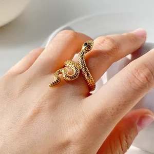 R0026 винтажное Золотое кольцо со стразами в виде змеи с черным глазом, Женское кольцо из нержавеющей стали, спиральное змеиное кольцо с животными, водонепроницаемые, без пятен
