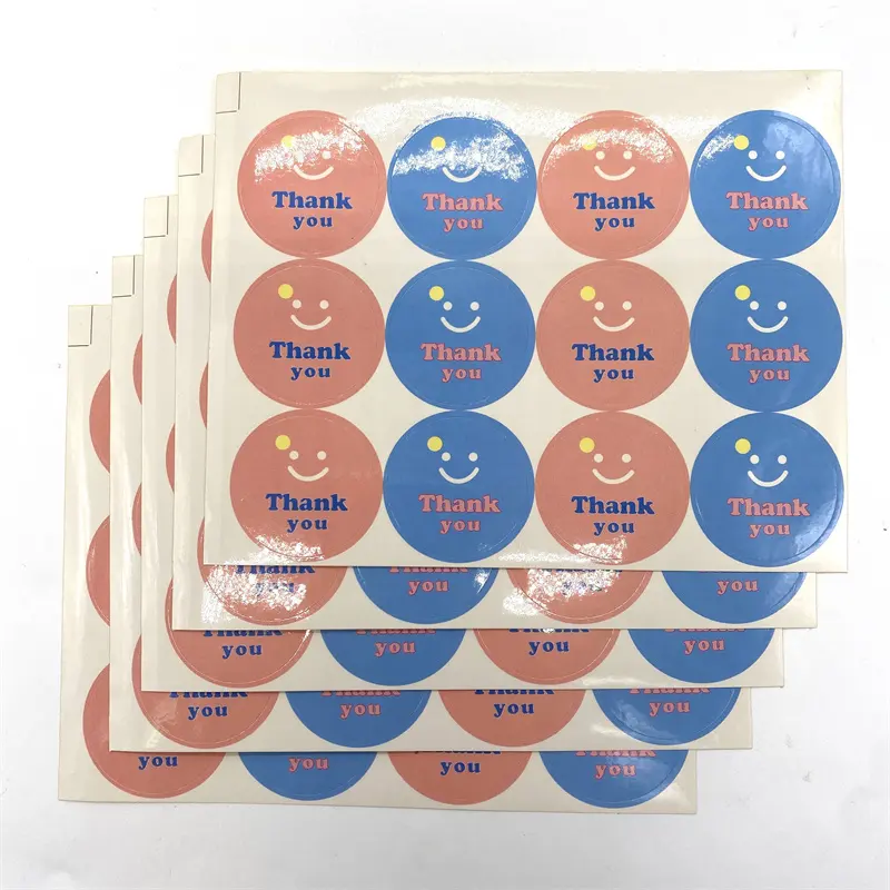 Label stiker bulat lucu motif senyum Korea, stiker untuk kemasan