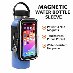 Porta Borraccia Magnetico Premium in Neoprene con Tasca Trasparente <span class=keywords><strong>per</strong></span> Telefono Touchscreen e Cinturino Regolabile in Velcro <span class=keywords><strong>per</strong></span> Palestra e Fitness - Product Image 5
