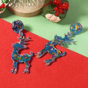 Pendientes Colgantes de Acrílico con Diseño de Reno Navideño, Coloridos y con Confeti, Joyería Creativa para Mujeres, para Fiestas Navideñas - Product Image 5
