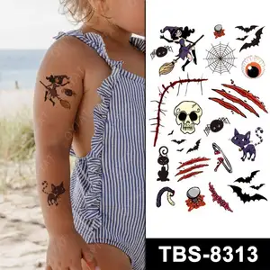 Lukisan wajah mengerikan dekorasi tubuh labu bekas luka Halloween grosir stiker rias tato sementara
