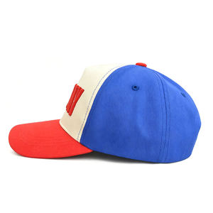 Casquette de baseball personnalisée pour le jour du match, faible MOQ, OEM ODM, rouge, broderie 3D en relief, blocs de couleurs tricolores, structurée, 5 panneaux - Product Image 4