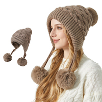 Chapeau en fourrure de lapin avec pompons, hiver, mode féminine, décontracté quotidien, doux, protège les oreilles, chaleur, chapeau pour femmes