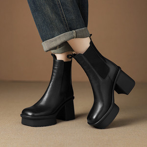Bottes longues rétro élégantes pour femmes, fabriquées à la main, couleur unie, bout pointu, design décontracté, talon fin, tendance, augmentant la taille - Product Image 4