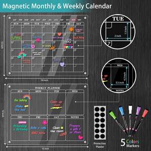 Calendrier magnétique en acrylique pour réfrigérateur, mensuel et <span class=keywords><strong>hebdomadaire</strong></span>, lot de 2, pour mur, tableau blanc effaçable à sec réutilisable - Product Image 3