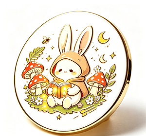 Épinglette ronde en métal émaillé motif lapin mignon, illustration de livre 'Forest Moonlight', cadeau décoratif - Product Image 4