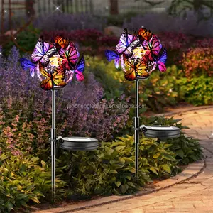 파티오 테라스 액세스를위한 새로운 디자인 야외 방수 장식 태양 정원 다채로운 나비 꽃 잔디 야간 조명