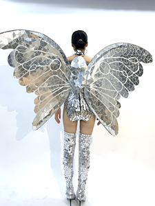 Efun Tuta da Donna Argento Dorato Effetto Specchio con Ali, Costume Trasparente per Cantante, Abito da Palcoscenico per Danza, Abbigliamento da Festa - Product Image 3
