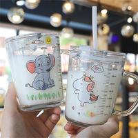 Tasse à lait à échelle en verre pour enfants, tasse de paille à jus imprimé de dessin animé, accessoire de Restaurant