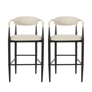 Modern Hotel Dining Barstools Set 2 Lightweight <b>Adjustable</b> Upholstered Backs Iron Legs Kitchen Island Beige Fabric Seating - Product Image 5