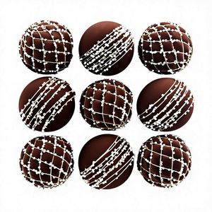 Juego de 9 Adornos Navideños de Lujo en Terciopelo Marrón Chocolate Vintage, Hechos a Máquina, con Cuentas de Perlas Blancas y Acabado Flocado - Product Image 1