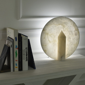 Natural Alabaster Table Lamp Minimalist Sculptural with Soft Glow Handcarved Geometric Desk lamp for Bedroom Living Room Hotel - Product Image 3