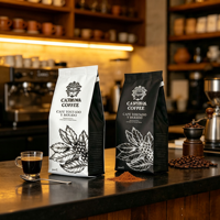Sachets d'emballage personnalisés pour grains de café, à soufflets latéraux, fond plat, avec fermeture éclair et valve, type stand-up
