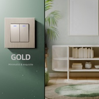Interrupteur modulaire français allemand pour maison Panneau en aluminium brossé Interrupteur mural de luxe 2 groupes unidirectionnel à deux voies avec indicateur LED