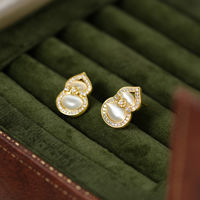 TANGPEI Boucles d'oreilles en alliage d'or et zircon en forme de gourde pour femmes, bijoux tendance