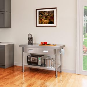 Table de travail rectangulaire en acier inoxydable de style industriel avec tiroirs et étagère pour cuisine, cantine, <span class=keywords><strong>chef</strong></span>, production, examen - Product Image 3