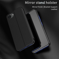 Étui de téléphone en cuir PU avec support miroir, étui à rabat anti-chute pour iPhone 17 Air 16E 16 15 14 + 13 12 Pro Max, étui chromé